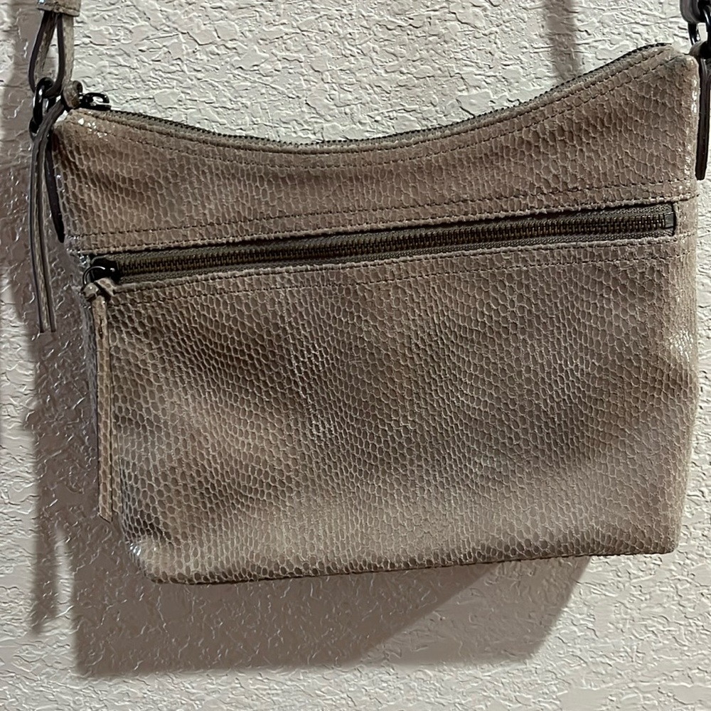 Margot beigh tan leather faux snake finish crossbody shoulder bag